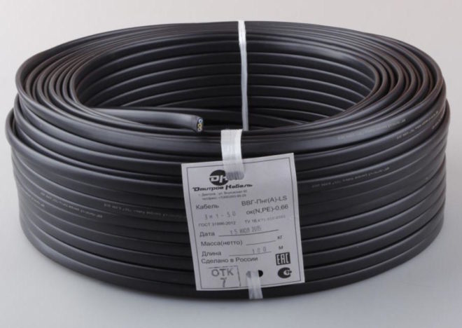 coil of cable with manufacturer's label