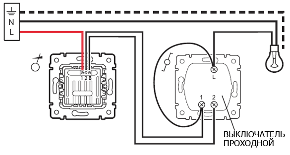 димерна схема на свързване във връзка с преминаващ превключвател